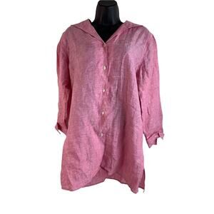 Womens Brookes Brothers Pink Irish Linnen 3/4 Sleeve Blouse Button Up Size 10